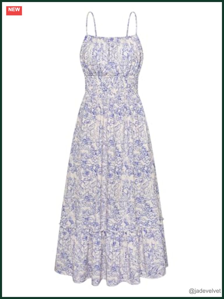 Smocked Floral Maxi Dress With Pockets And Adjustable Straps